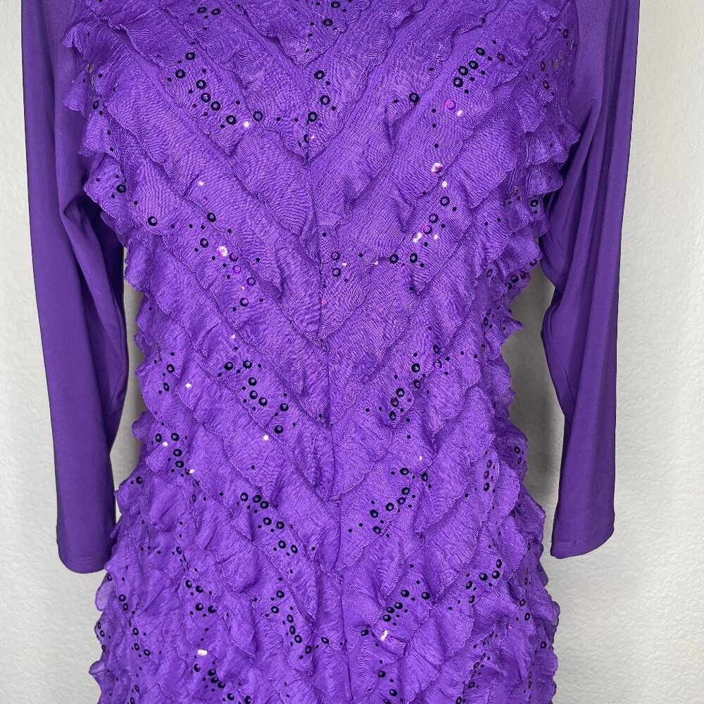 Antthony Originals Whimsigoth Purple Ruffle Mini Dress Sequin Sparkle Medium - Picture 3 of 12